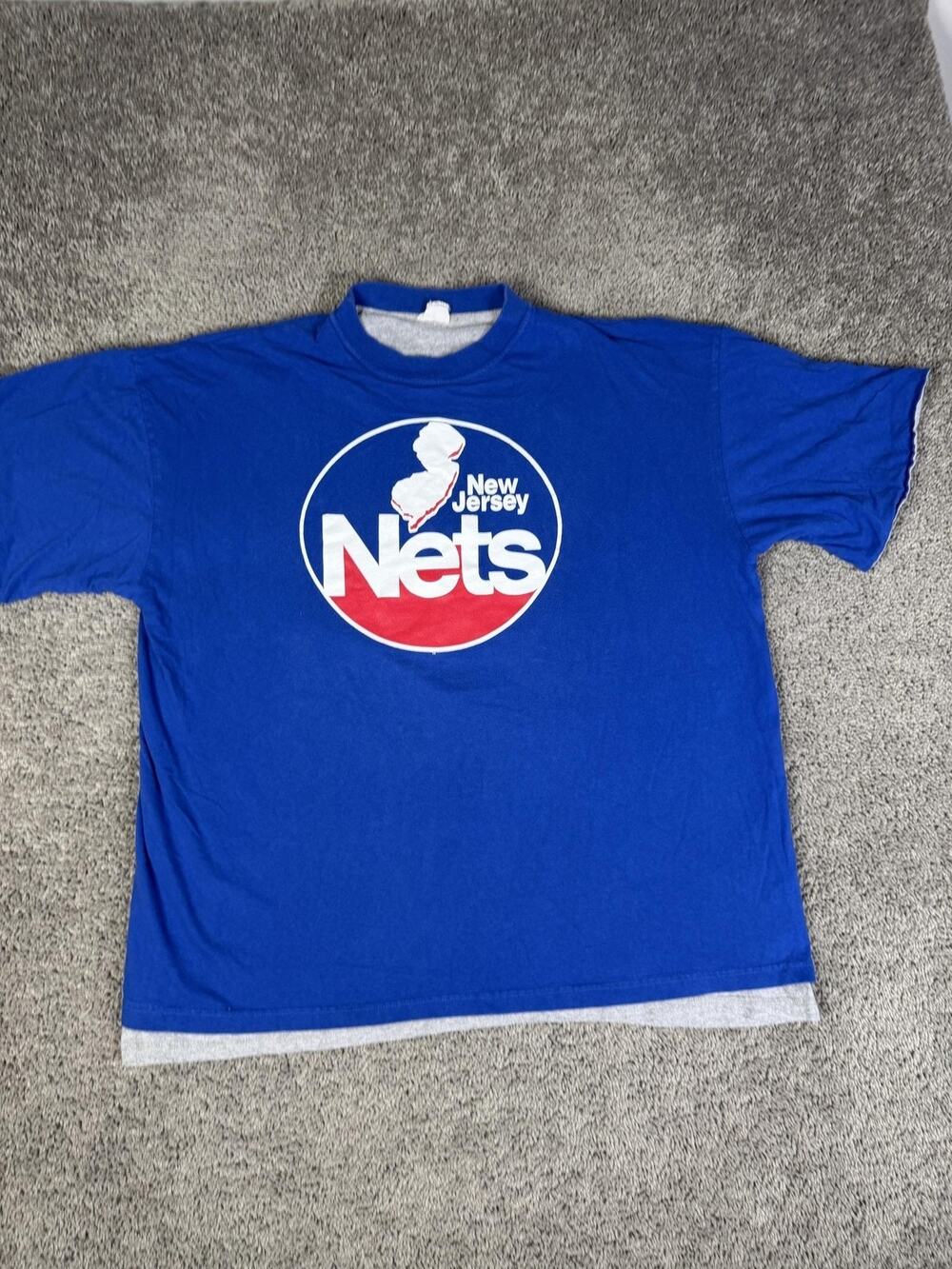 Vintage New Jersey Nets Shirt Mens 2XL Blue Double Layer NBA Basketball Magestic